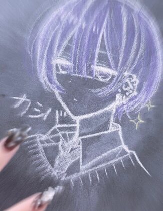 一迅社さんにお邪魔させて頂いて噂の黒板に閏井くん描かせてもろてきた。